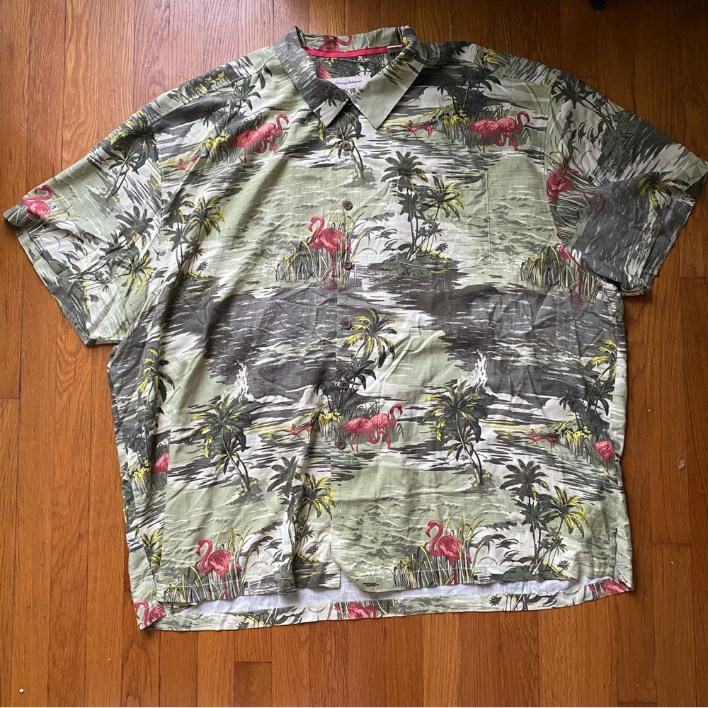 Tommy Bahama Tropical Flamingo Print Men's Shirt 4X 100% silk
